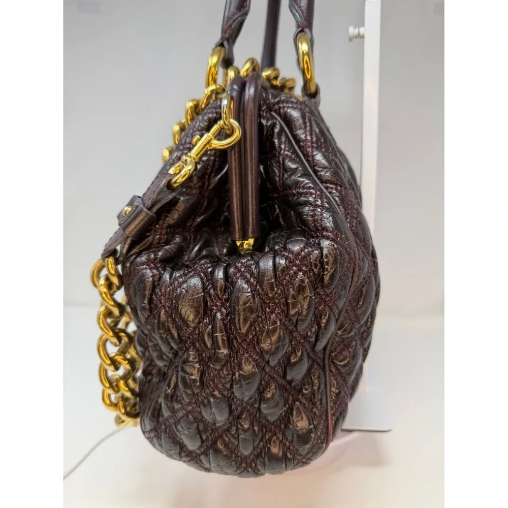 Marc Jacobs Quilted Leather Stam Bag Deep Plum Maroon Contrast Stitch Fall 2007